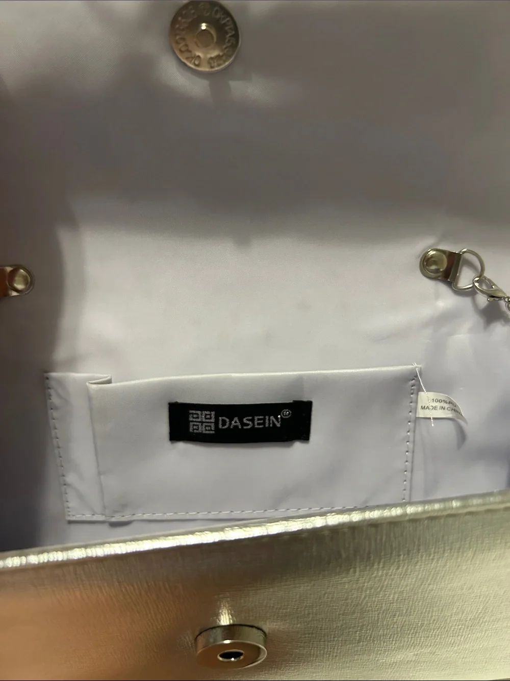 Metallic Silver Chain-Strap Clutch Wristlet